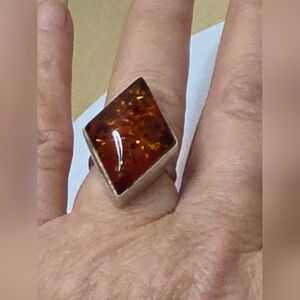 GENUINE BALTIC AMBER, STERLING SILVER RING SIZE 6